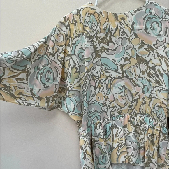 VTG St. Gillian 100% Silk Abstract Floral Dolman Sleeve Peplum Zip Top Size 12 - Picture 4 of 7
